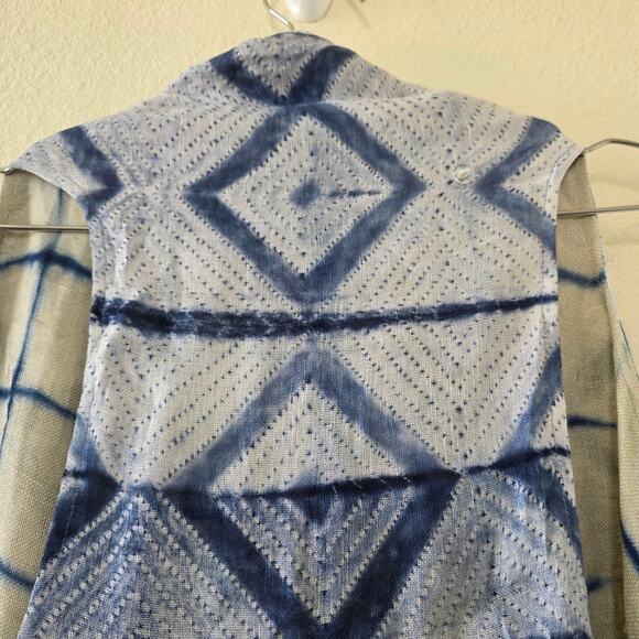 Soft Surroundings Linen Reversible Vest Women Size PL/XL Blue White Boho Shibori - Picture 8 of 11